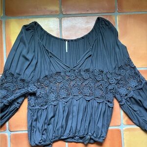 Free People Charcoal Lace Blouse size small Peasant Blouse Size Small